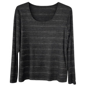 Women's Long Sleeve Black Shirt Chico's Size 2 Large Silver Metallic Thread
